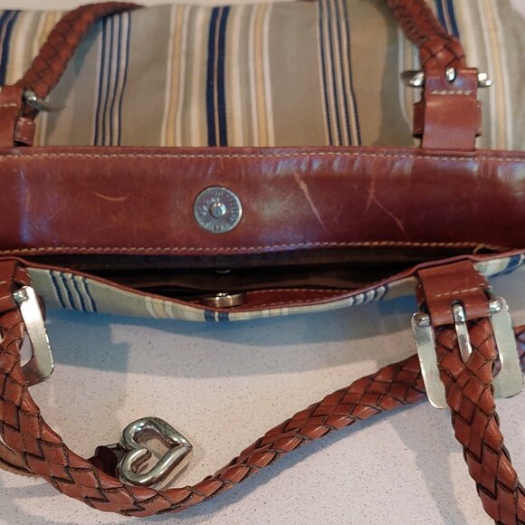 Brighton Vintage Striped Canvas Satchel with Leather Braided Straps - Picture 15 of 15